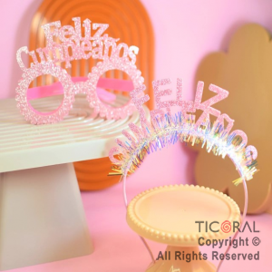 SET ANTEOJO Y VINCHA FELIZ CUMPLEAOS ROSA X 1